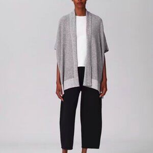 Eileen Fisher Gray Organic Cotton Linen Open Front Cardigan